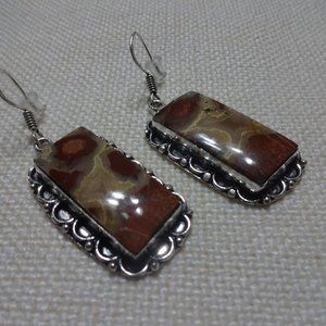 Natural "BRECCIATED JASPER" Handmade Sterling Earrings #747B